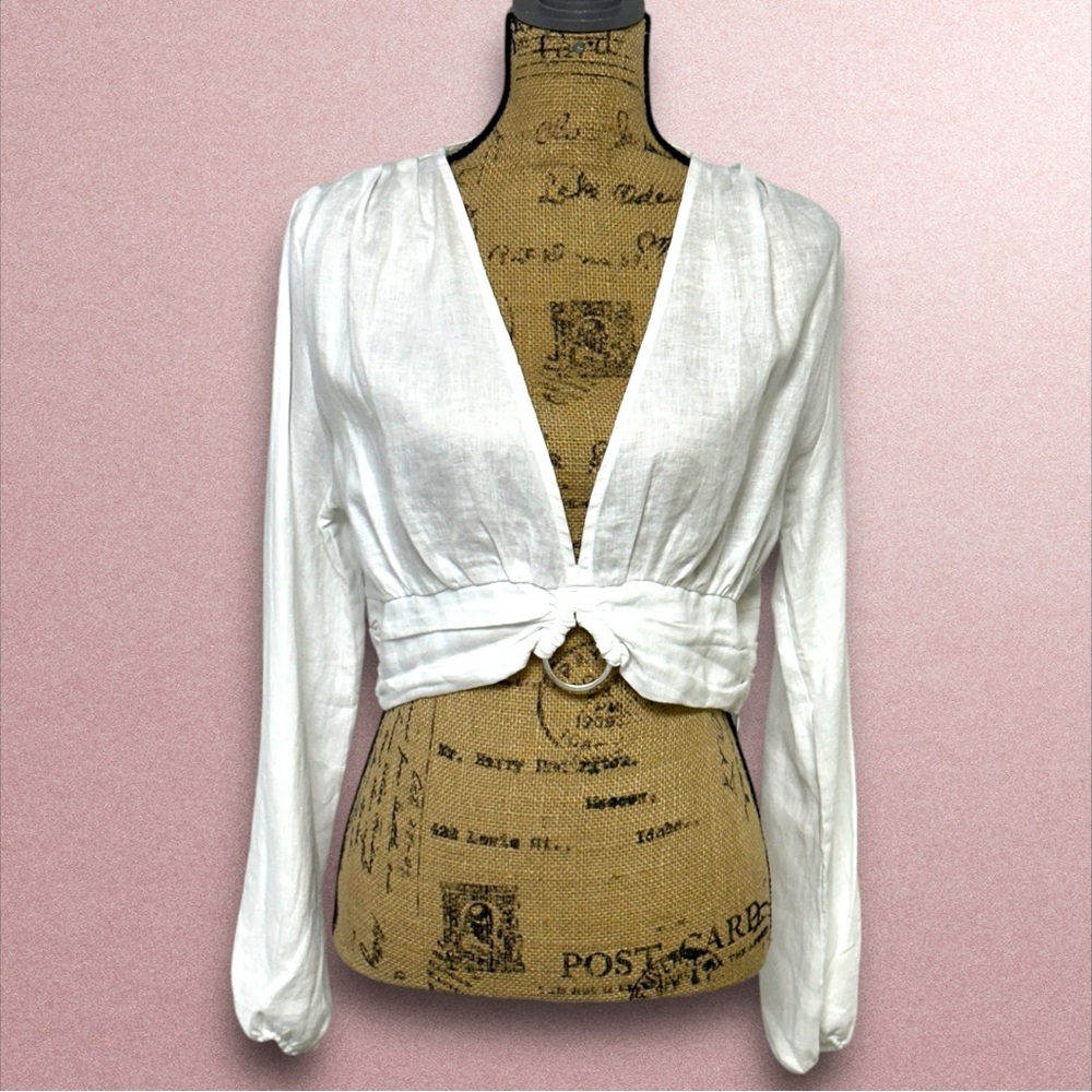 403 -  NWT ZARA 100% LINEN X-Large CROP TOP WHITE